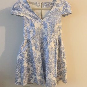 Summer metallic blue floral printed dress